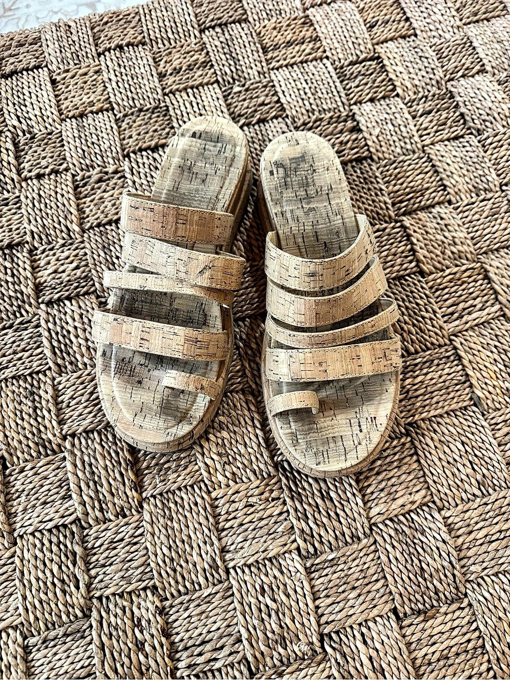 Cork Platform Sandals in Tan & Brown
